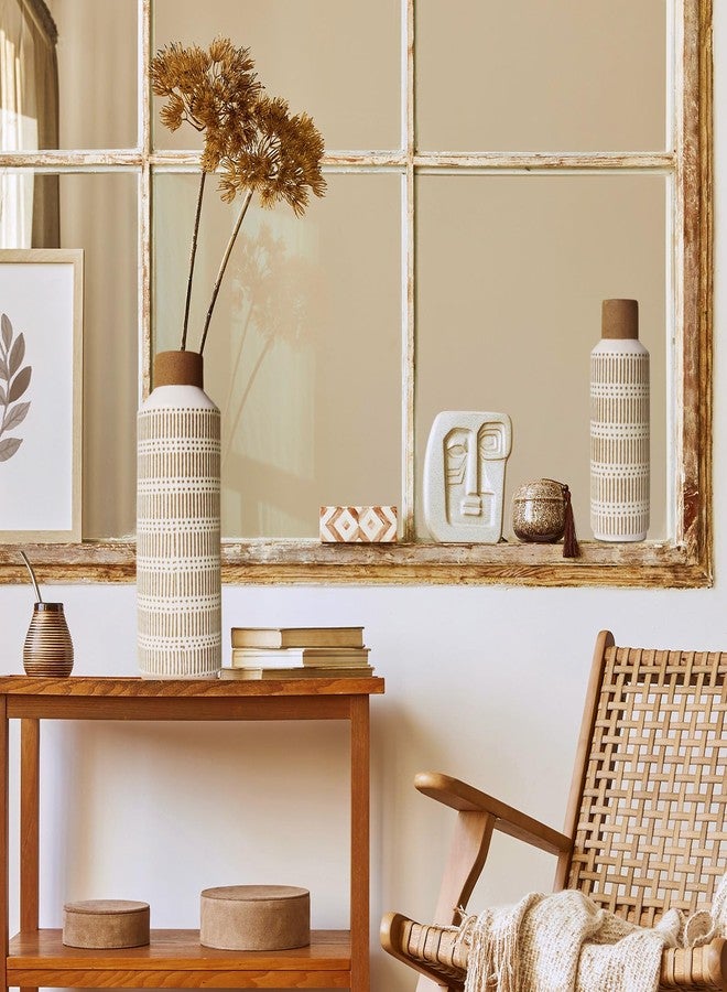 VGICH Ceramic Flower Vase Set, Boho Rustic Farmhouse Vase for Living Room Bedroom, Pottery Flower Vase for Home Decor Office Table Shelf Fireplace Centerpieces Retro Vintage Classic Modern Gift - Image 2